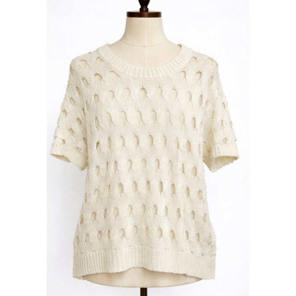 Costa Blanca Fairy Lagenlook Sweater Womens Medium Cream Open Knit Lace Back